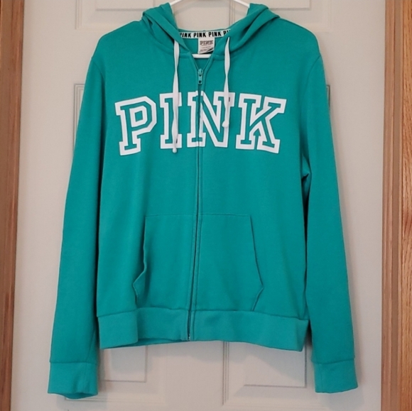 PINK Victoria's Secret Tops - PINK Victoria's Secret Teal Zip Essential Hoodie Size L